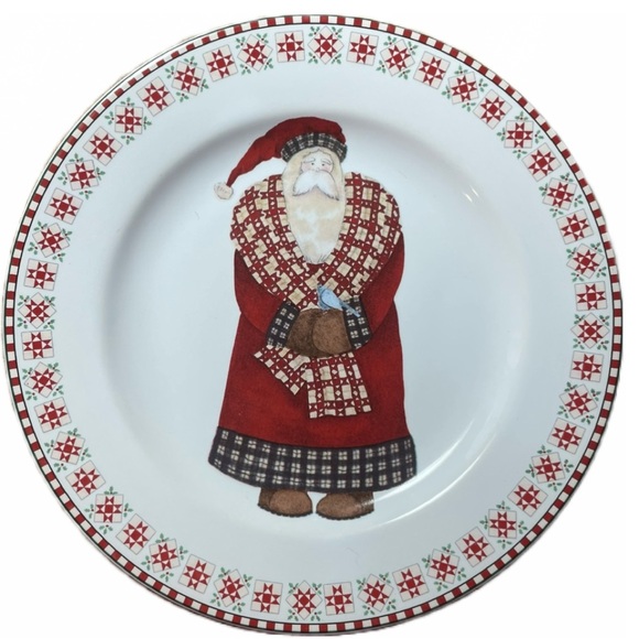 Debbie Mumm Santa Retweet 4 salad or desert plates. Vintage. With box. - Picture 5 of 12